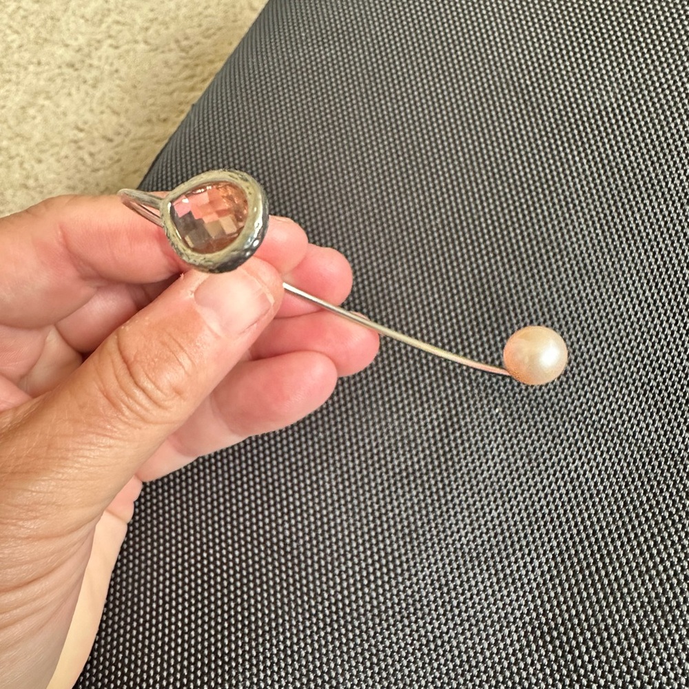 Elegant SilverTeardrop Bracelet with pink gemstone and pink fw pearl - Picture 2 of 4